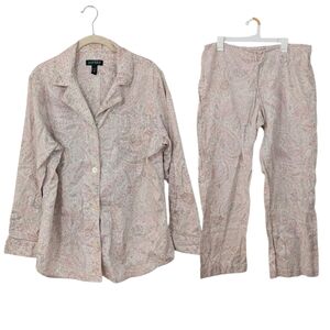 Lauren Ralph Lauren Paisley Print Pajama Set Button Front Shirt & Pants Logo XL